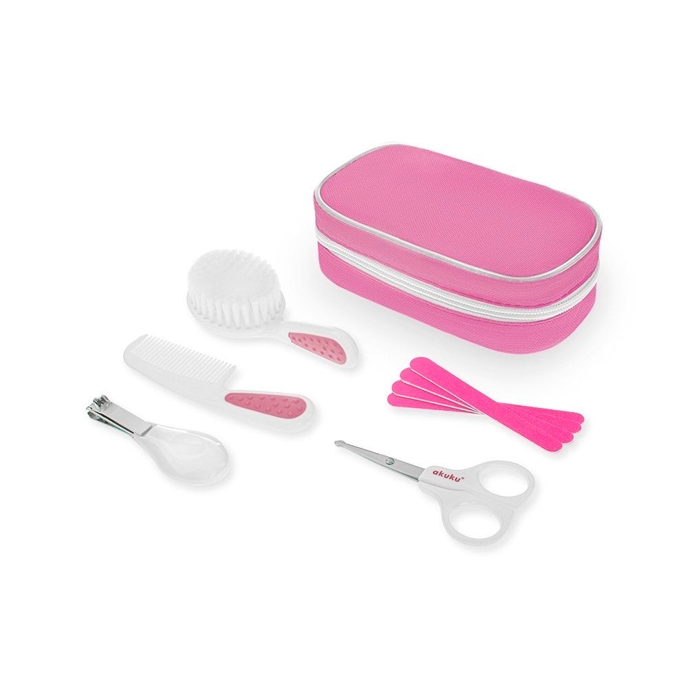 Kit de ingrijire pentru bebelusi Akuku in gentuta depozitare cu fermoar, Roz
