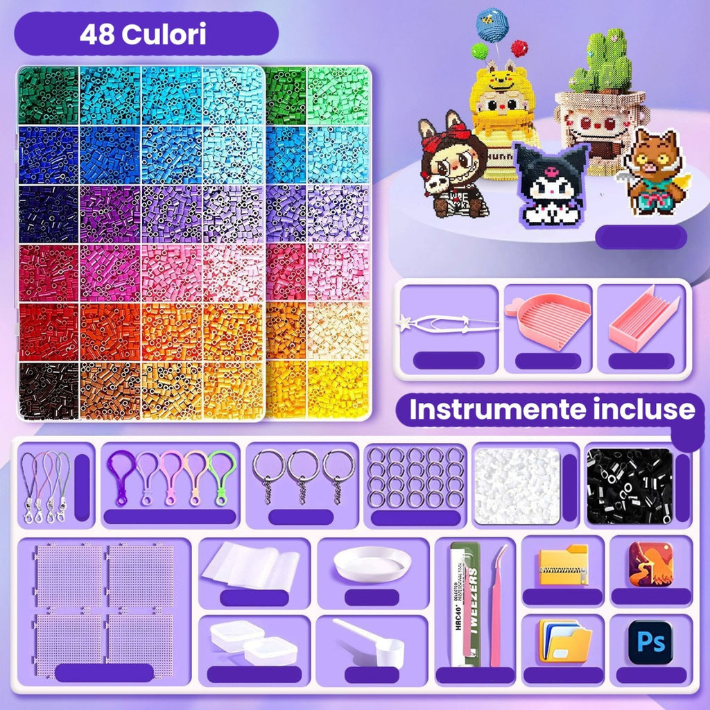 Kit de Margele Perle, Set DIY 3D din 48 de Culori, 4000 de piese, Instrumente pentru Margele Incluse, 2.6 mm in cutie, Multicolor