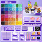 Kit de Margele Perle, Set DIY 3D din 48 de Culori, 4000 de piese, Instrumente pentru Margele Incluse, 2.6 mm in cutie, Multicolor