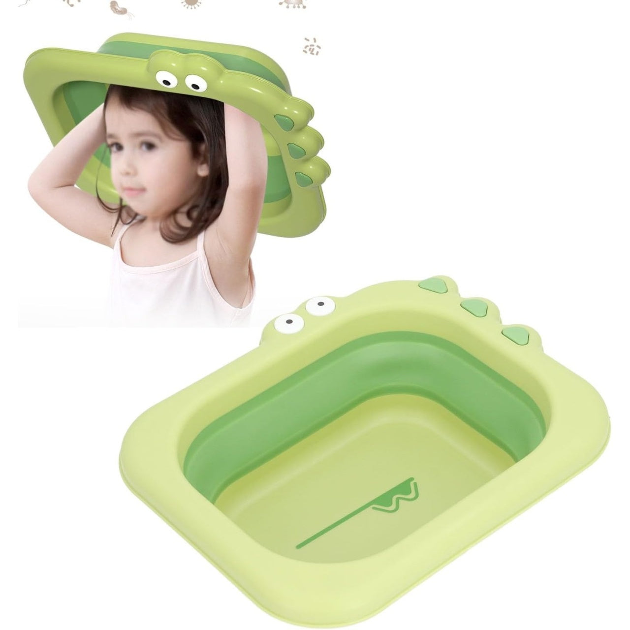 Lavoar Pliabil, pentru Copii, din PP/TPE, Portabil, Model Crocodil, 30x24.5x9 cm, Verde