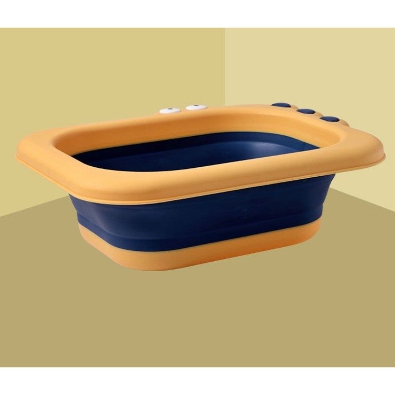Lavoar Pliabil, pentru Copii, din PP/TPE, Portabil, Model Crocodil, 30x24.5x9 cm, Galben/Albastru