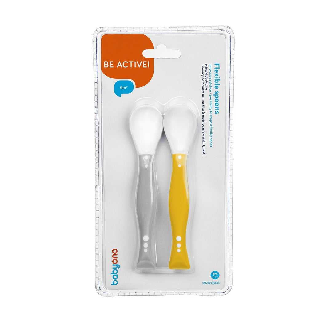 Lingurite flexibile, Gri/Galben, + 6 luni, 2 bucati, Babyono