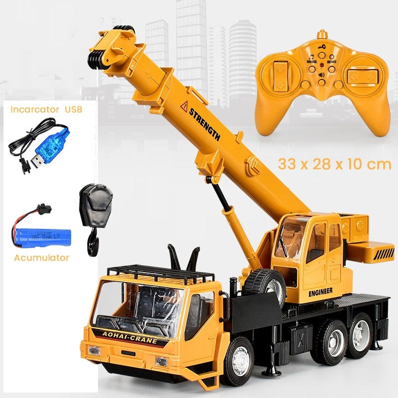 Macara Jucarie pentru Copii, Jucarie Macara cu Telecomanda, Jucarie de Constructie, Acumulator cu Incarcare USB, 33 x 28 x 10 cm, Galben