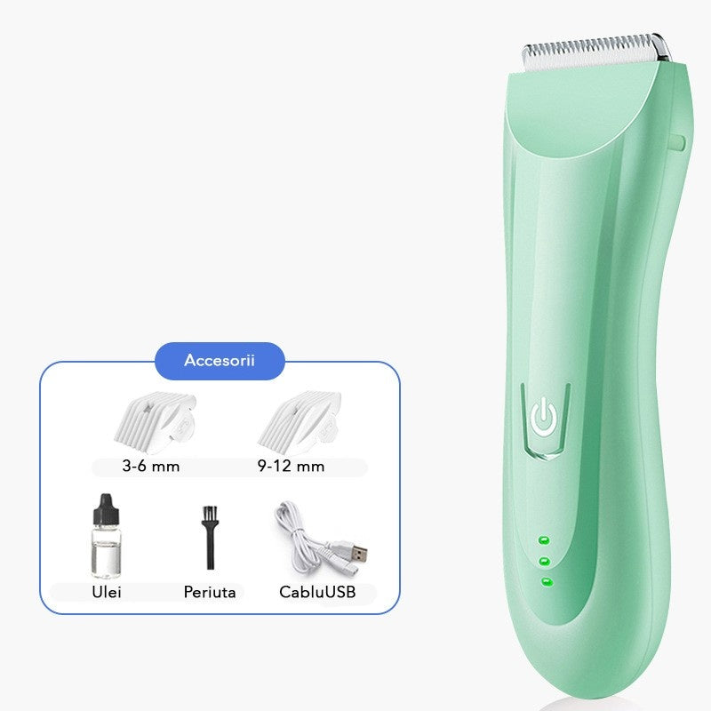 Masina De Tuns Bebelusi si Copii, Lame Cermice si Inox, Fara Fir, Functie Anti Taiere, Silentios, 50 W, Rezistent la Apa, 2 Accesorii, Incarcator USB, Verde deschis