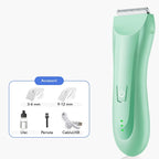 Masina De Tuns Bebelusi si Copii, Lame Cermice si Inox, Fara Fir, Functie Anti Taiere, Silentios, 50 W, Rezistent la Apa, 2 Accesorii, Incarcator USB, Verde deschis