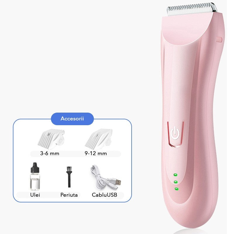 Masina De Tuns Bebelusi si Copii, Lame Cermice si Inox, Fara Fir, Functie Anti Taiere, Silentios, 50 W, Rezistent la Apa, 2 Accesorii, Incarcator USB, Roz deschis