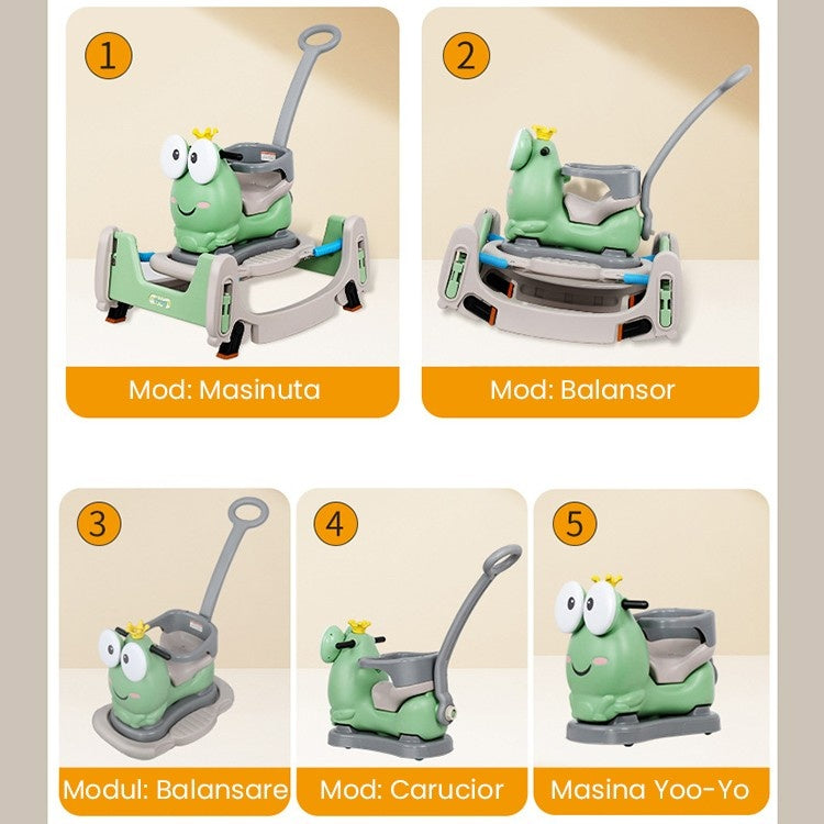 Masinuta Balansor Multifunctionala pentru Copii, Model Cal Scooter de tip Masinuta Balansor, Varsta 1-3 ani, 93 x 80 x 58 cm, cu Maner, Verde