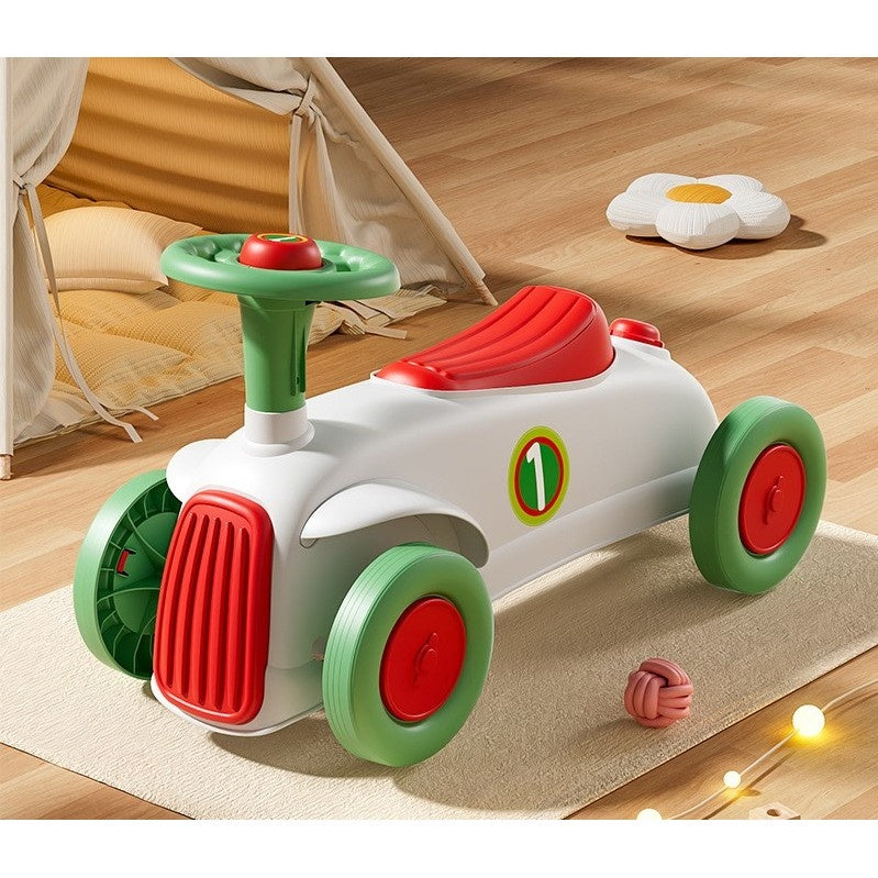 Masinuta Ride-On cu Sistem Anti-Rasturnare, Claxon pe Volan, 1-6 Ani, 60 x 28 x 34 cm, Alb-Verde