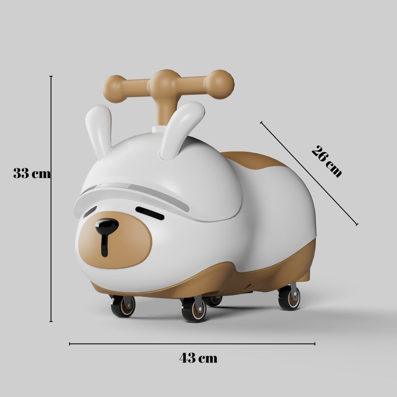 Masinuta Ride-On Sistem Anti-Rasturnare, Sistem de Lumini si Sunet, Bluetooth, 1-3 Ani, Model Catel, 43 x 33 x 26 cm, Alb - Maro