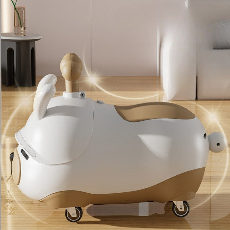 Masinuta Ride-On Sistem Anti-Rasturnare, Sistem de Lumini si Sunet, Bluetooth, 1-3 Ani, Model Catel, 43 x 33 x 26 cm, Alb - Maro