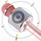 Microfon Karaoke, pentru Copii, Bluetooth, Boxa Incorporata, Compatibil cu Orice Smartphone, Acumulator Integrat, Multifunctional, Rose Gold