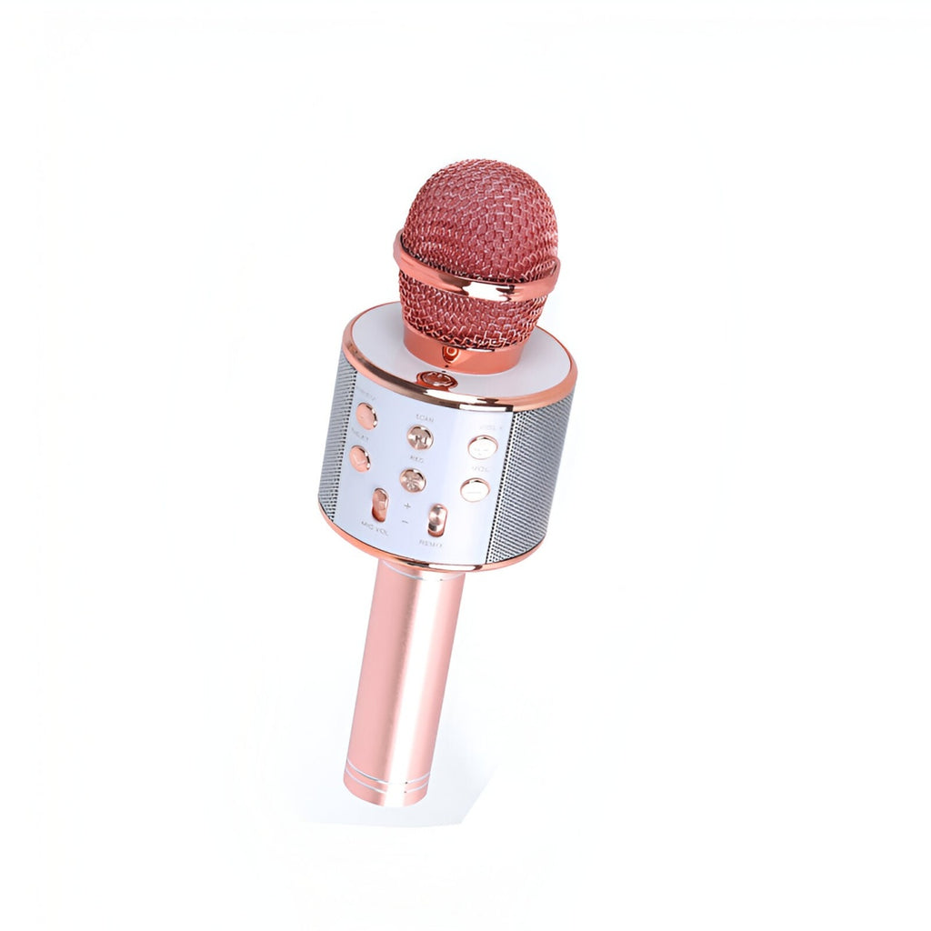 Microfon Karaoke, pentru Copii, Bluetooth, Boxa Incorporata, Compatibil cu Orice Smartphone, Acumulator Integrat, Multifunctional, Rose Gold