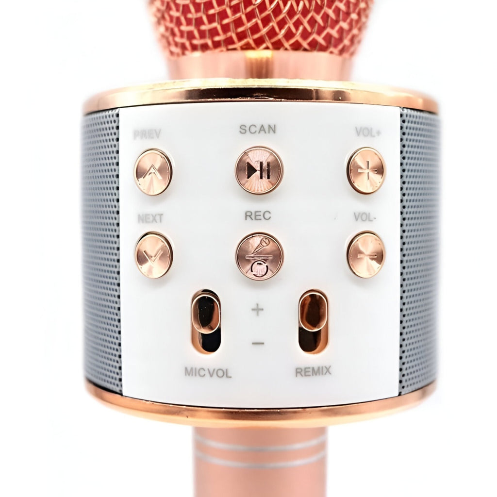 Microfon Karaoke, pentru Copii, Bluetooth, Boxa Incorporata, Compatibil cu Orice Smartphone, Acumulator Integrat, Multifunctional, Rose Gold