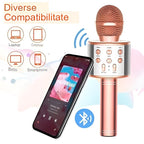 Microfon Karaoke, pentru Copii, Bluetooth, Boxa Incorporata, Compatibil cu Orice Smartphone, Acumulator Integrat, Multifunctional, Rose Gold