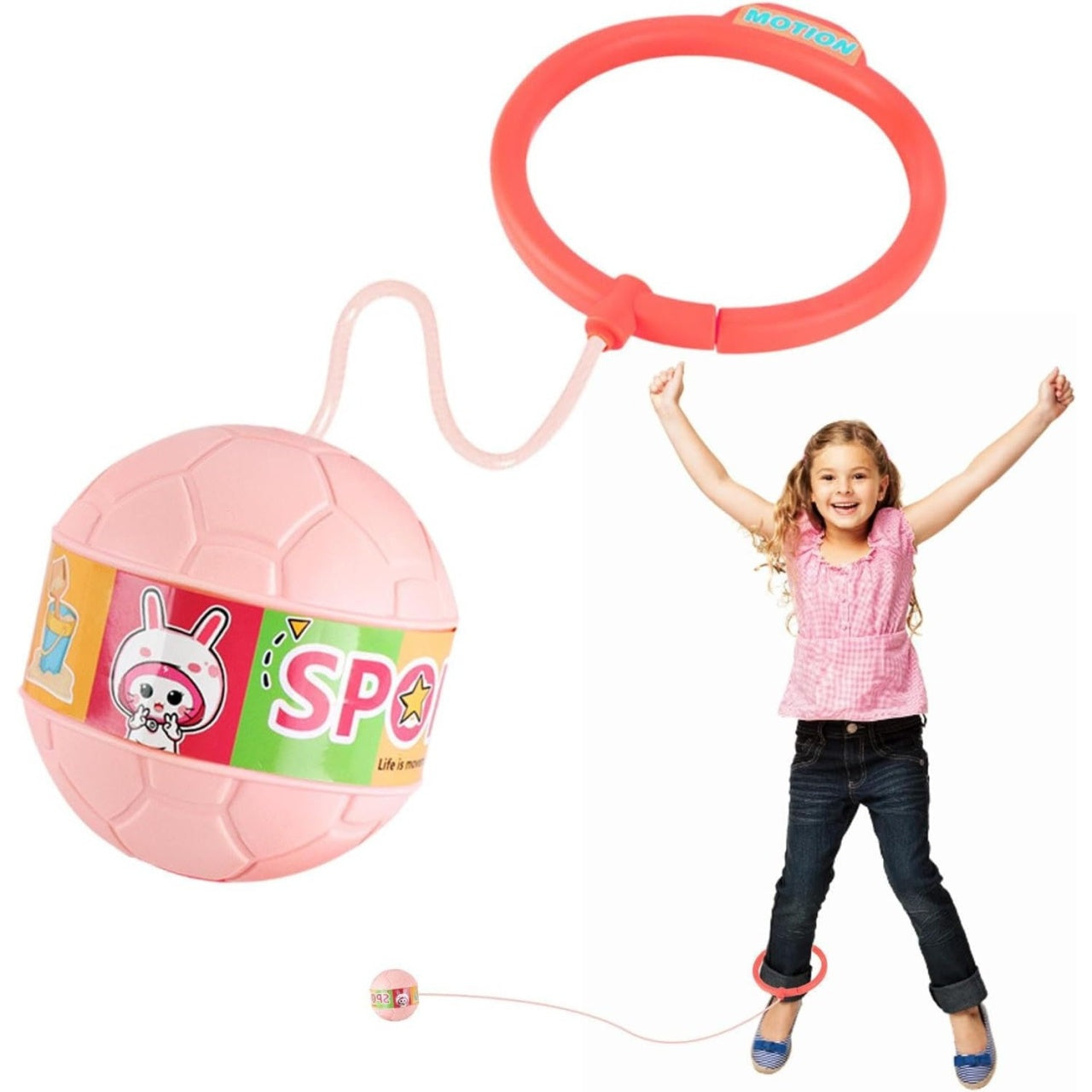 Minge pentru Sarit, Tip Coarda Hula Hoop, Cerc 12 cm, Coarda 52 cm, Minge 12 x 11 cm, Functie Iluminat, 4-6 Ani, Plastic, Roz