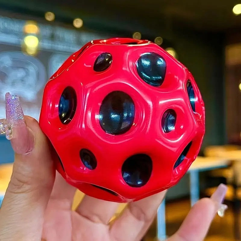 Minge Saltareata Hiperelastica, Space Moon Ball foarte Elastica, Antistress pentru Copii, Diametru 66 mm, Rosu