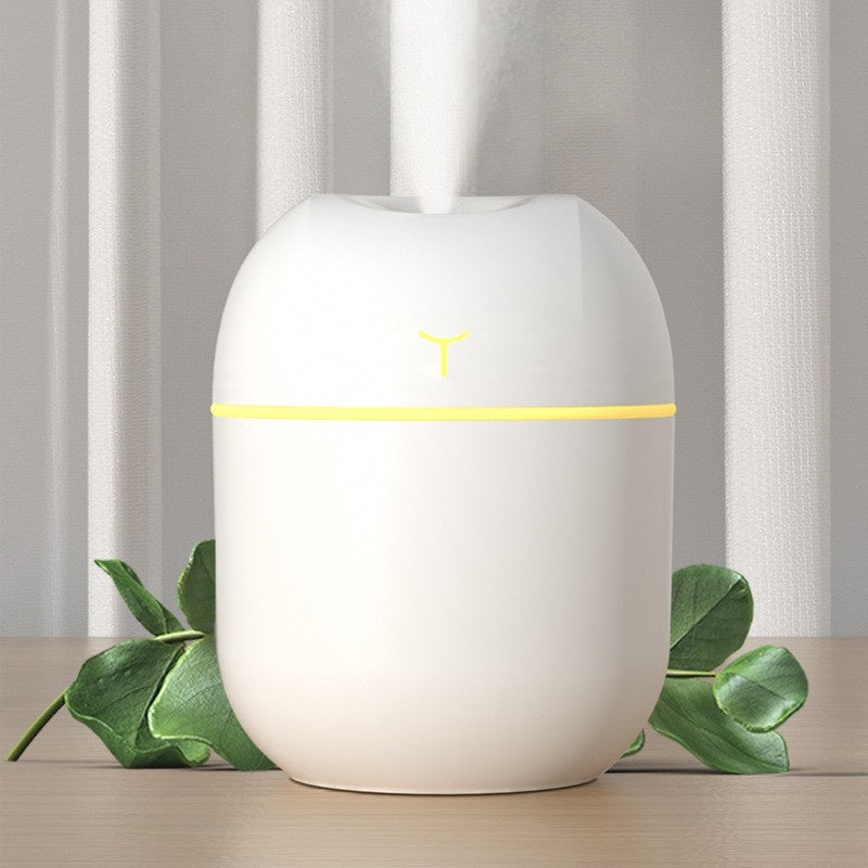 Mini Umidificator Portabil, 2 Moduri, Aromaterapie, Silentios, Lumina Ambientala, Incarcare USB, 220 ml, 8 x 8 x 10.3 cm, Alb
