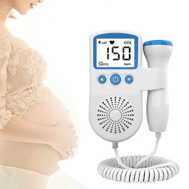 Monitor Fetal Doppler, Monitorizare Sarcina, Ritm Cardiac, Ecran LCD 4.5 cm, 2 x Baterii AA (neincluse), Portabil, din ABS, 12.8 x 9.6 x 3 cm, Utilizare de la 9 Saptamani, Albastru