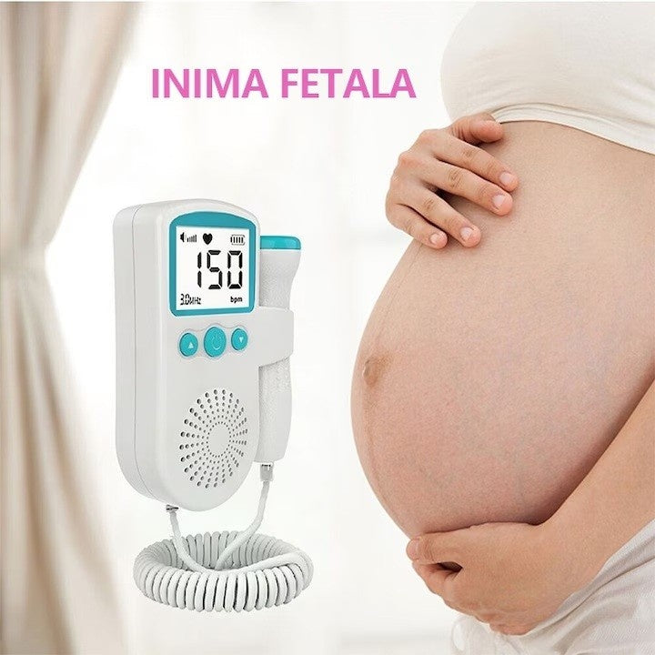 Monitor Fetal Doppler, Monitorizare Sarcina, Ritm Cardiac, Ecran LCD 4.5 cm, 2 x Baterii AA (neincluse), Portabil, din ABS, 12.8 x 9.6 x 3 cm, Utilizare de la 9 Saptamani, Verde