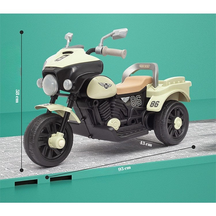 Motocicleta Electrica cu Acumulator, cu Sistem Anti-Rasturnare, Sistem de Lumini si Muzica, Cutie de Depozitare, 1-8 Ani, 93 x 43 x 58 cm, Alb - Bej