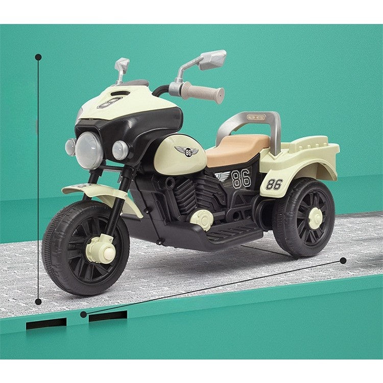 Motocicleta Electrica cu Acumulator, cu Sistem Anti-Rasturnare, Sistem de Lumini si Muzica, Cutie de Depozitare, 1-8 Ani, 93 x 43 x 58 cm, Alb - Bej
