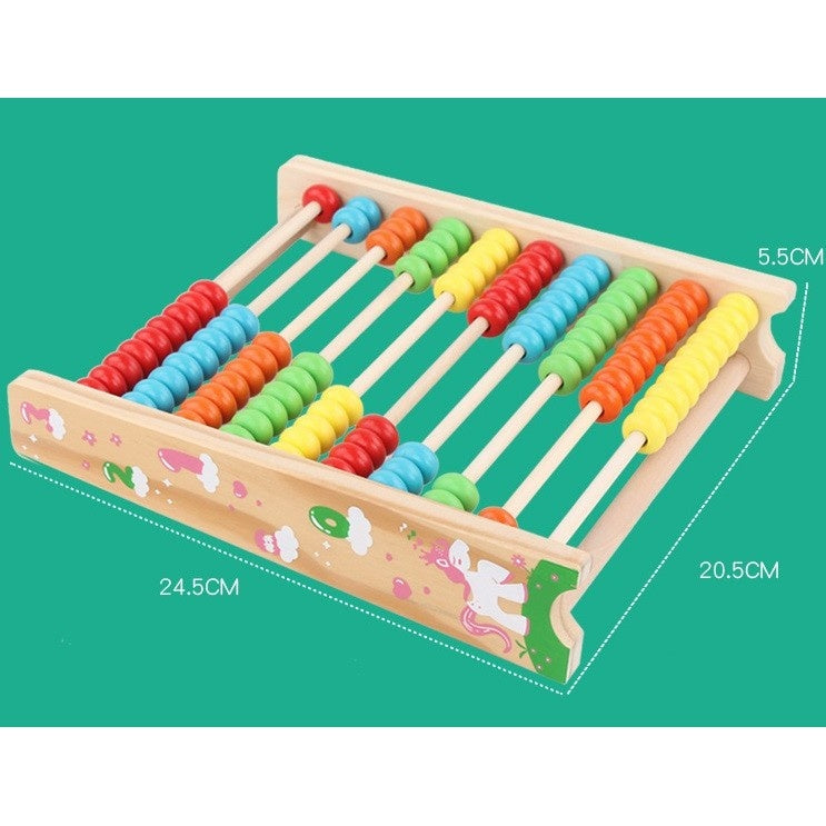 Numaratoare din Lemn, Vopsea Ecologica, 10 Siruri x 10 Margele, 4-6 Ani, 24.5 x 20.5 cm, Multicolor