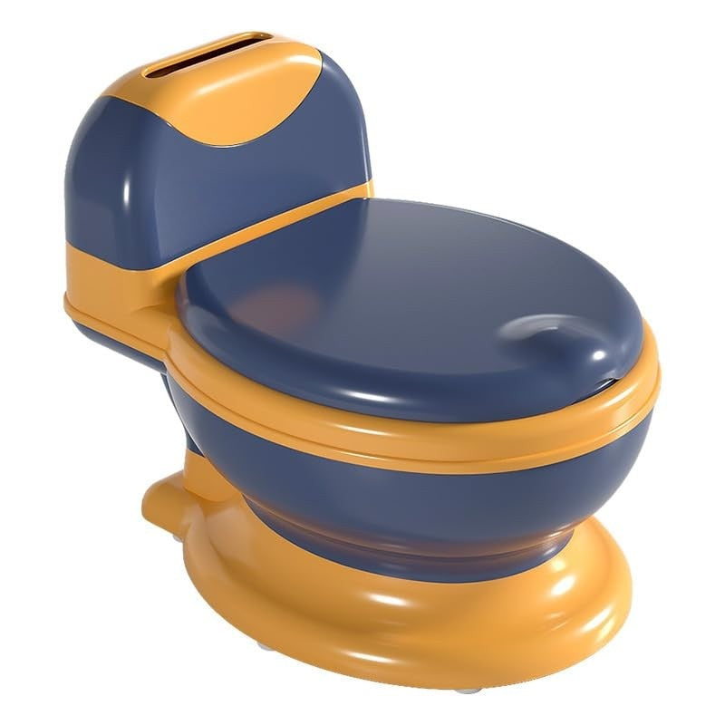 Olita Bebelusi, pentru Copii 1 - 8 Ani, Model Toaleta Adulti, Colac Moale PVC, Compartiment Detasabil, Cutie Depozitare Hartie, 34 x 32 x 19 cm, Albastru/Portocaliu