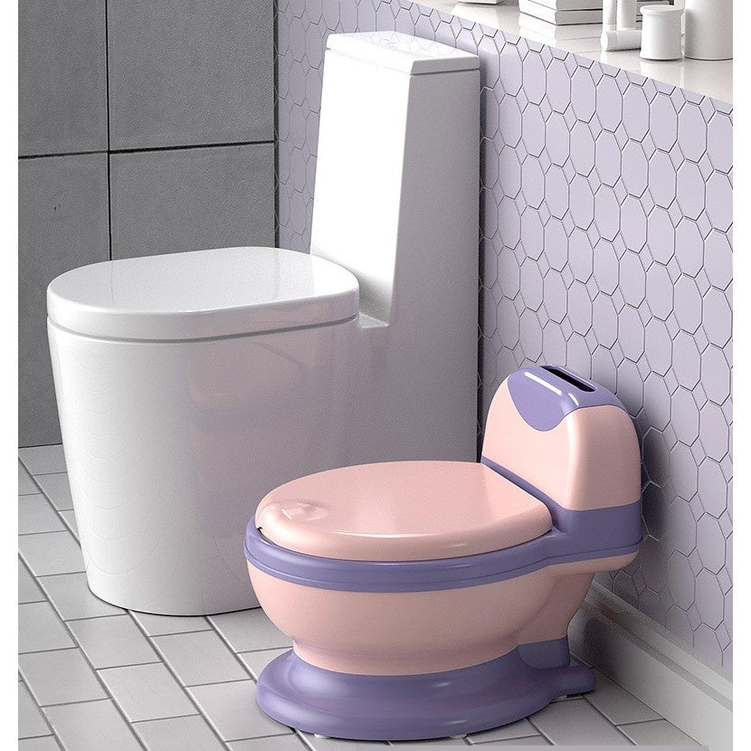 Olita Bebelusi, pentru Copii 1 - 8 Ani, Model Toaleta Adulti, Colac Moale PVC, Compartiment Detasabil, Cutie Depozitare Hartie, 34 x 32 x 19 cm, Roz/Mov