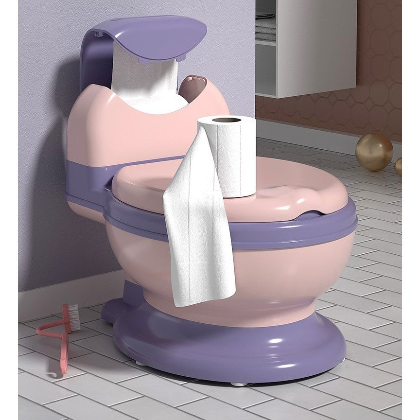 Olita Bebelusi, pentru Copii 1 - 8 Ani, Model Toaleta Adulti, Colac Moale PVC, Compartiment Detasabil, Cutie Depozitare Hartie, 34 x 32 x 19 cm, Roz/Mov