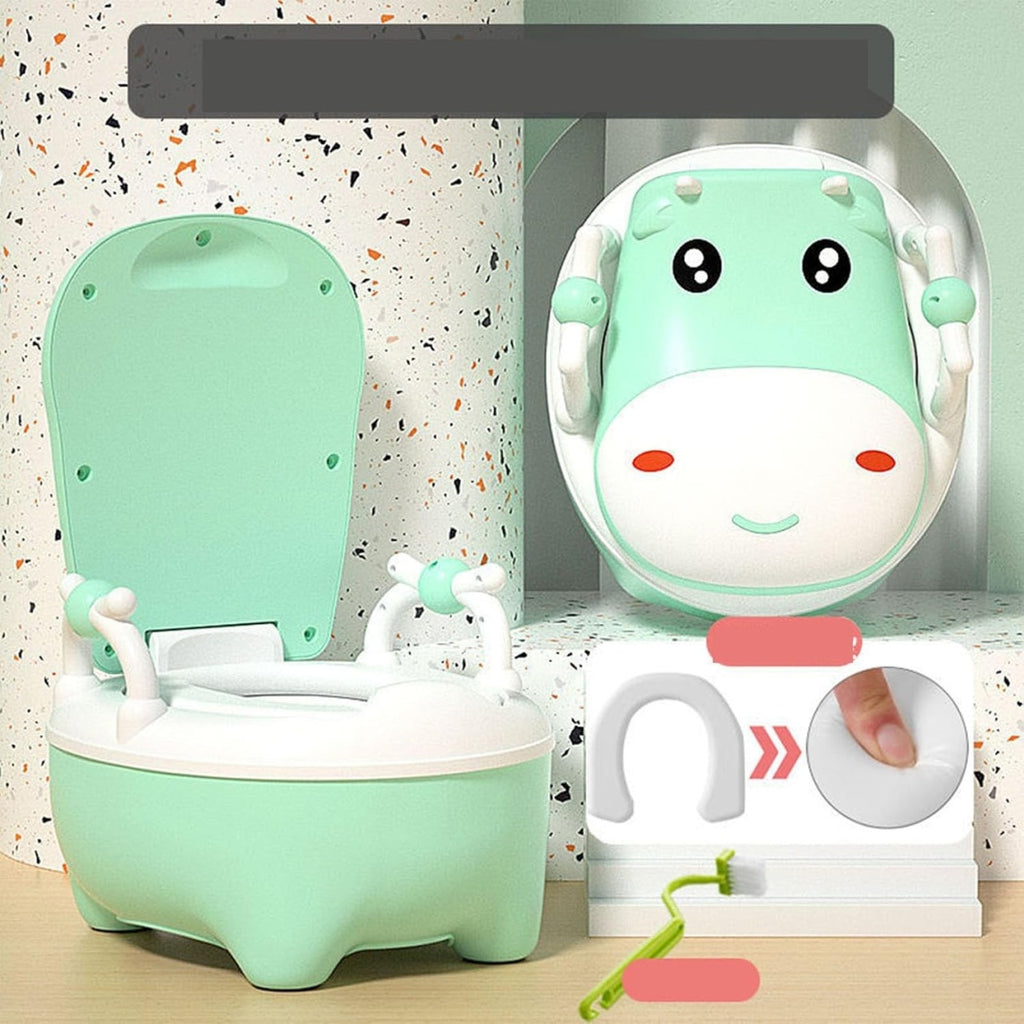 Olita pentru Copii, +1an, Portabila, Design Vacuta cu Capac, cu Manere, Compartiment Detasabil, Perie Inclusa, Verde