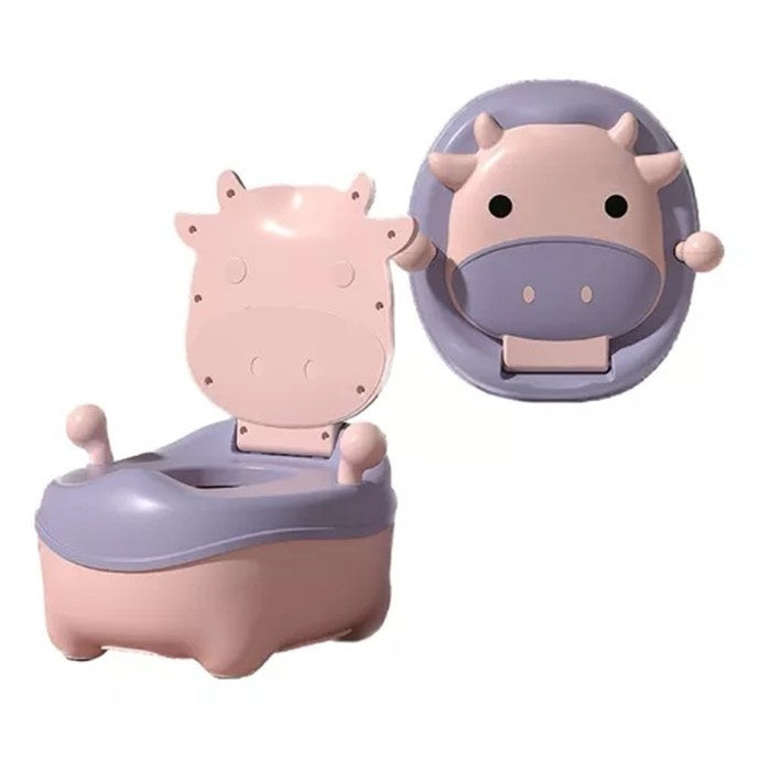 Olita pentru Copii, +1an, Portabila, Model Vacuta, cu Capac, Compartiment Detasabil, cu Manere, cu 4 Picioare, Roz