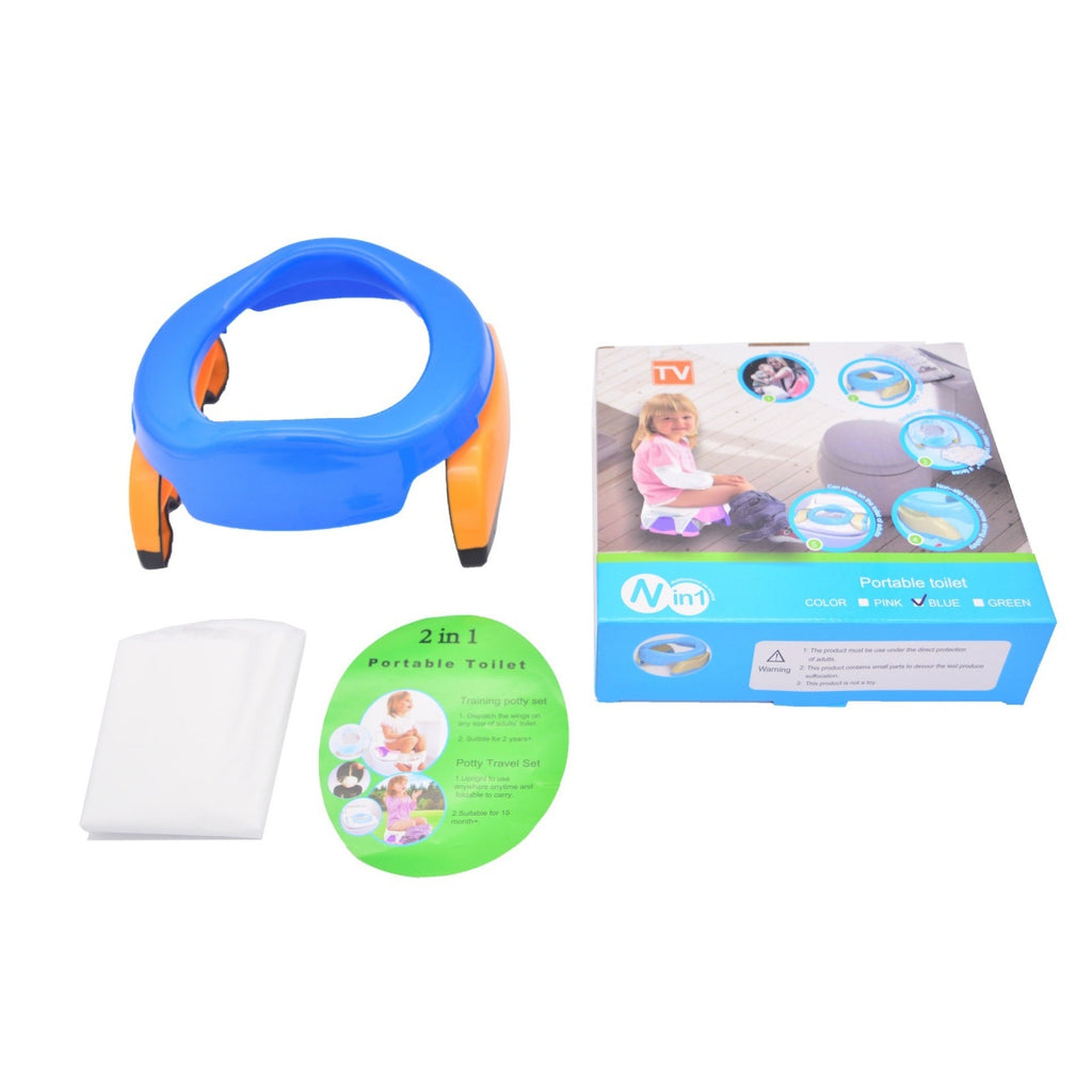 Olita Portabila 2 in 1, Olita + Capac de Toaleta, din Plastic, Diametru 21 cm, Albastru