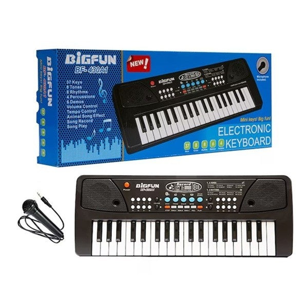 Orga Electronica cu Microfon, 37 Chei, din Plastic, Efecte Muzicale, Inregistrare Sunet, 43 x 16 x 5.4 cm, Negru