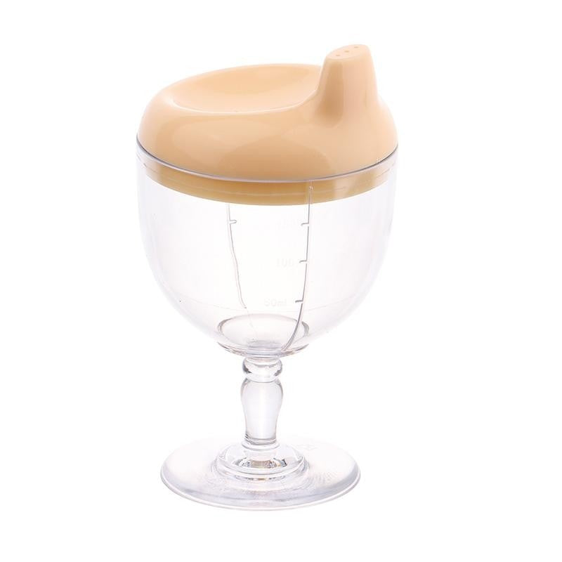 Pahar din Plastic Transparent cu Picior, pentru Copii, 14 x 7.7 cm, cu Cioc Antiscurgere, + 3 Ani, Fara Maner, Galben