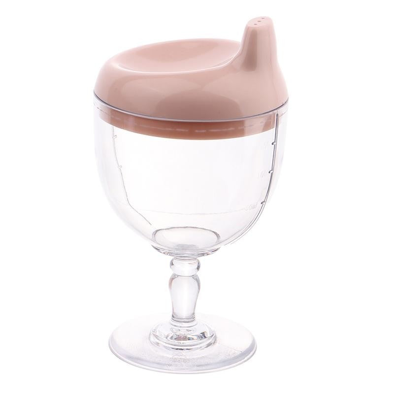 Pahar din Plastic Transparent cu Picior, pentru Copii, 14 x 7.7 cm, cu Cioc Antiscurgere, + 3 Ani, Fara Maner, Roz