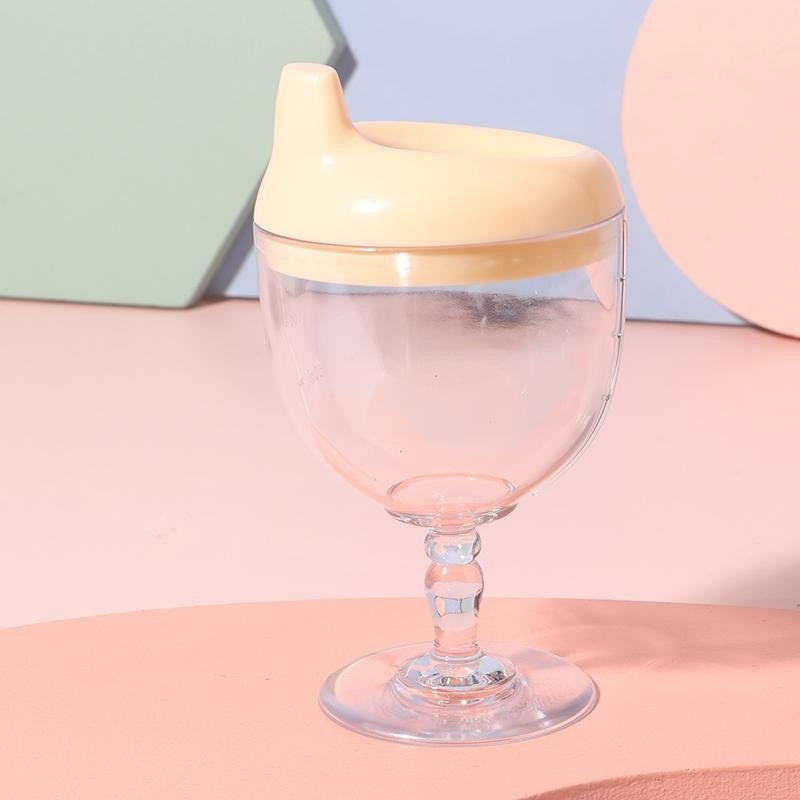 Pahar din Plastic Transparent cu Picior, pentru Copii, 14 x 7.7 cm, cu Cioc Antiscurgere, + 3 Ani, Fara Maner, Galben