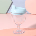 Pahar din Plastic Transparent cu Picior, pentru Copii, 14 x 7.7 cm, cu Cioc Antiscurgere, + 3 Ani, Fara Maner, Albastru