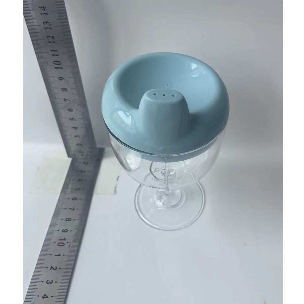 Pahar din Plastic Transparent cu Picior, pentru Copii, 14 x 7.7 cm, cu Cioc Antiscurgere, + 3 Ani, Fara Maner, Albastru