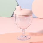 Pahar din Plastic Transparent cu Picior, pentru Copii, 14 x 7.7 cm, cu Cioc Antiscurgere, + 3 Ani, Fara Maner, Roz