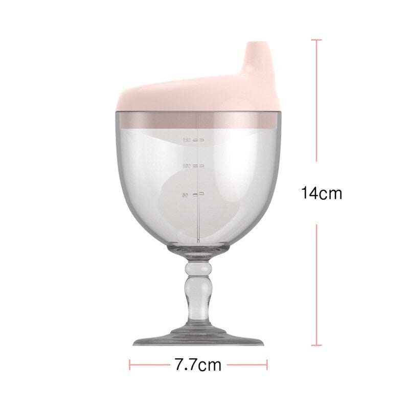 Pahar din Plastic Transparent cu Picior, pentru Copii, 14 x 7.7 cm, cu Cioc Antiscurgere, + 3 Ani, Fara Maner, Roz