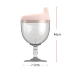 Pahar din Plastic Transparent cu Picior, pentru Copii, 14 x 7.7 cm, cu Cioc Antiscurgere, + 3 Ani, Fara Maner, Roz