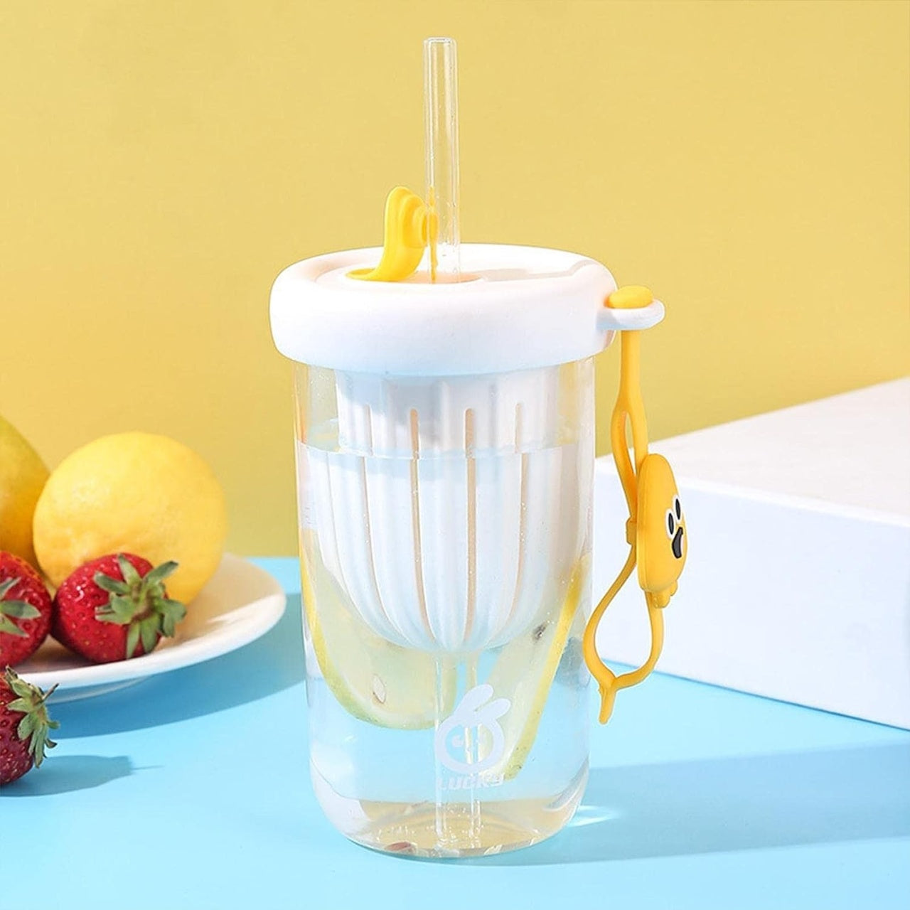Pahar din silicon, cu capac si pai, pentru copii, anti-cadere, 500ml, Alb