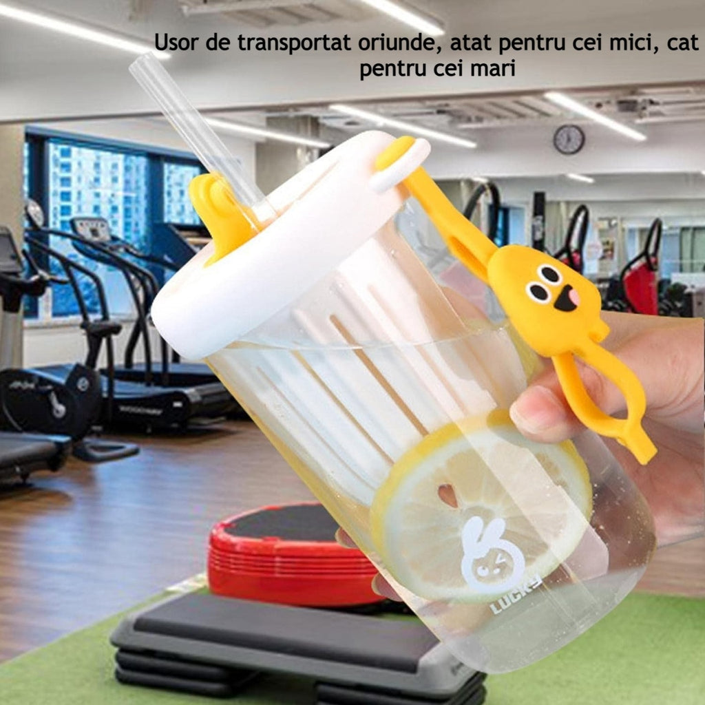 Pahar din silicon, cu capac si pai, pentru copii, anti-cadere, 500ml, Alb
