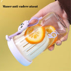 Pahar din silicon, cu capac si pai, pentru copii, anti-cadere, 500ml, Mov