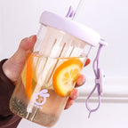 Pahar din silicon, cu capac si pai, pentru copii, anti-cadere, 500ml, Mov
