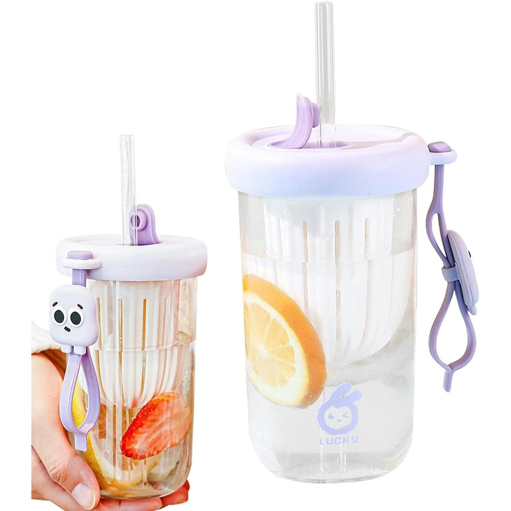 Pahar din silicon, cu capac si pai, pentru copii, anti-cadere, 500ml, Mov