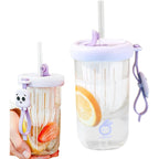 Pahar din silicon, cu capac si pai, pentru copii, anti-cadere, 500ml, Mov