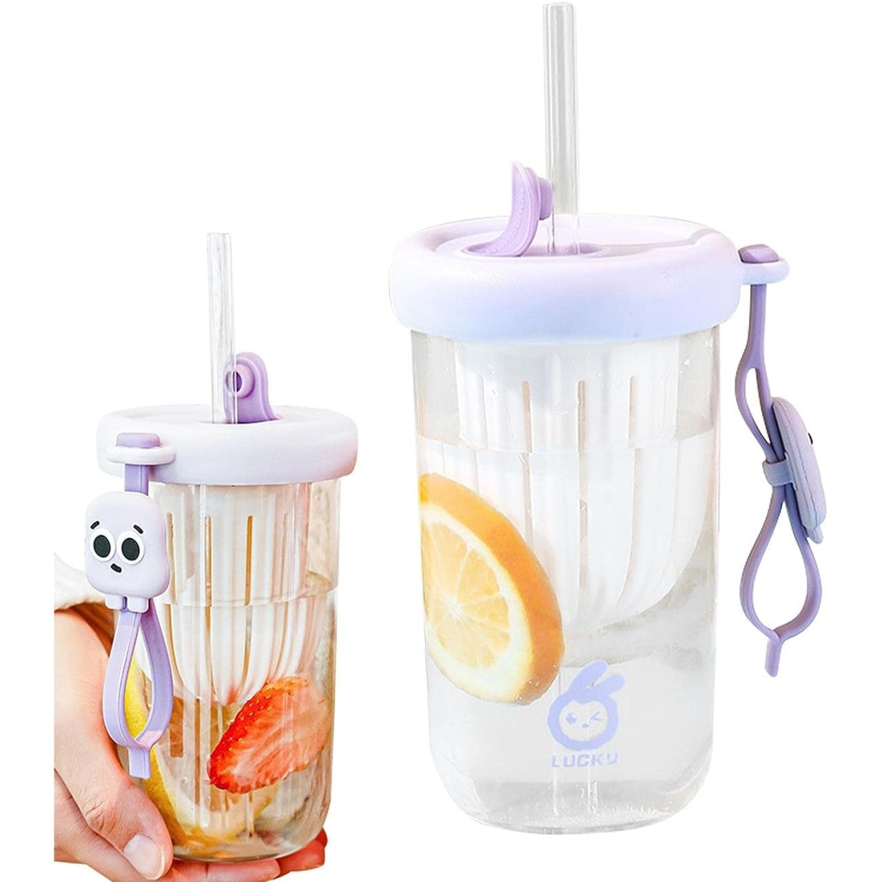 Pahar din silicon, cu capac si pai, pentru copii, anti-cadere, 500ml, Mov