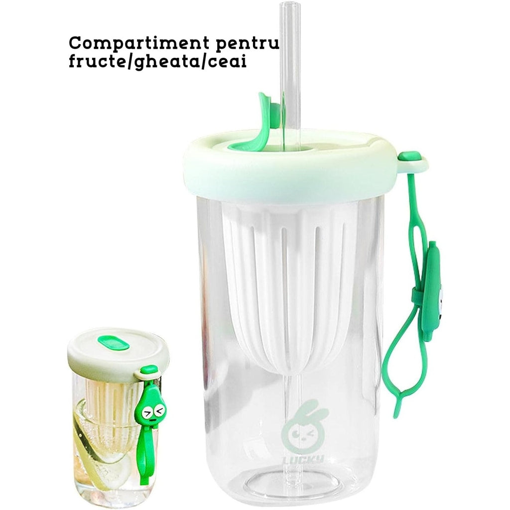 Pahar din silicon, cu capac si pai, pentru copii, anti-cadere, 500ml, Verde