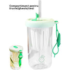 Pahar din silicon, cu capac si pai, pentru copii, anti-cadere, 500ml, Verde